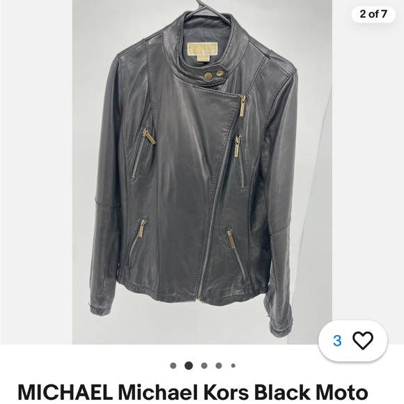 Michael Kors Black Leather Moto Jacket with Asymmetrical Zipper - Picture 1 of 4